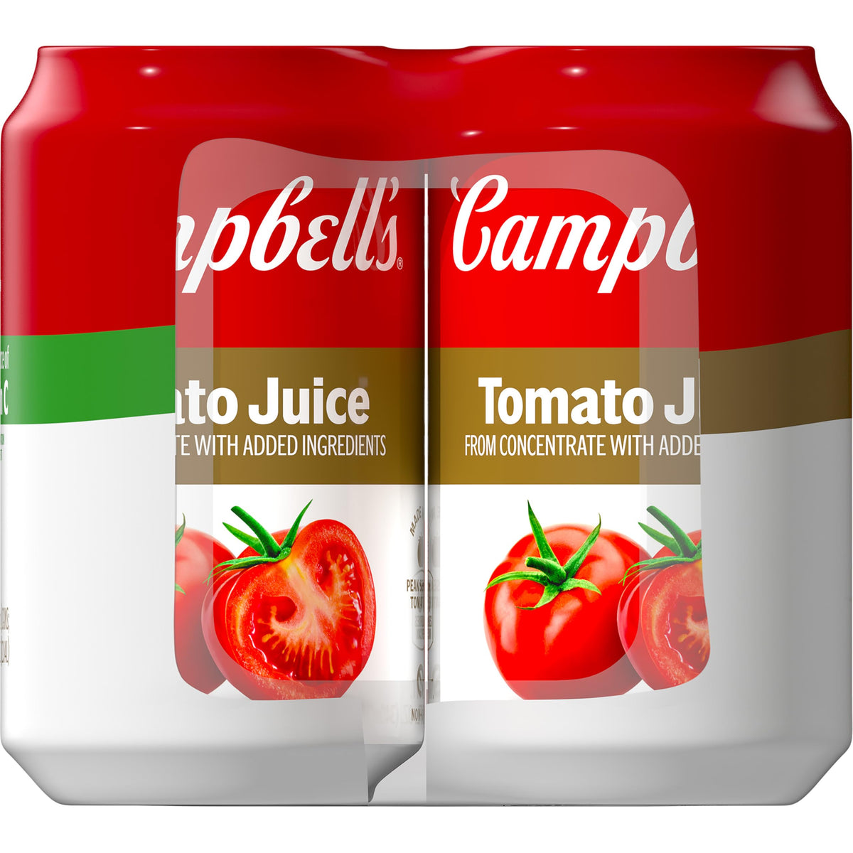 Non-GMO, gluten-free label on Campbell's tomato juice can.