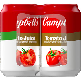 Non-GMO, gluten-free label on Campbell's tomato juice can.