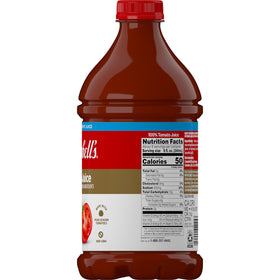 Close-up of Campbell's tomato juice label, gluten-free and non-GMO.