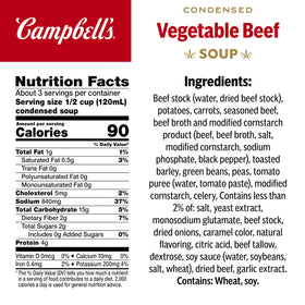 Ingredients of Campbell's Vegetable Beef Soup with beef and vegetables