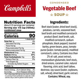 12-pack of Campbell's Condensed Vegetable Beef Soup cans on display.