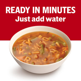 Campbell's Vegetable Soup nostalgic label signals trusted, familiar comfort in a pantry staple.