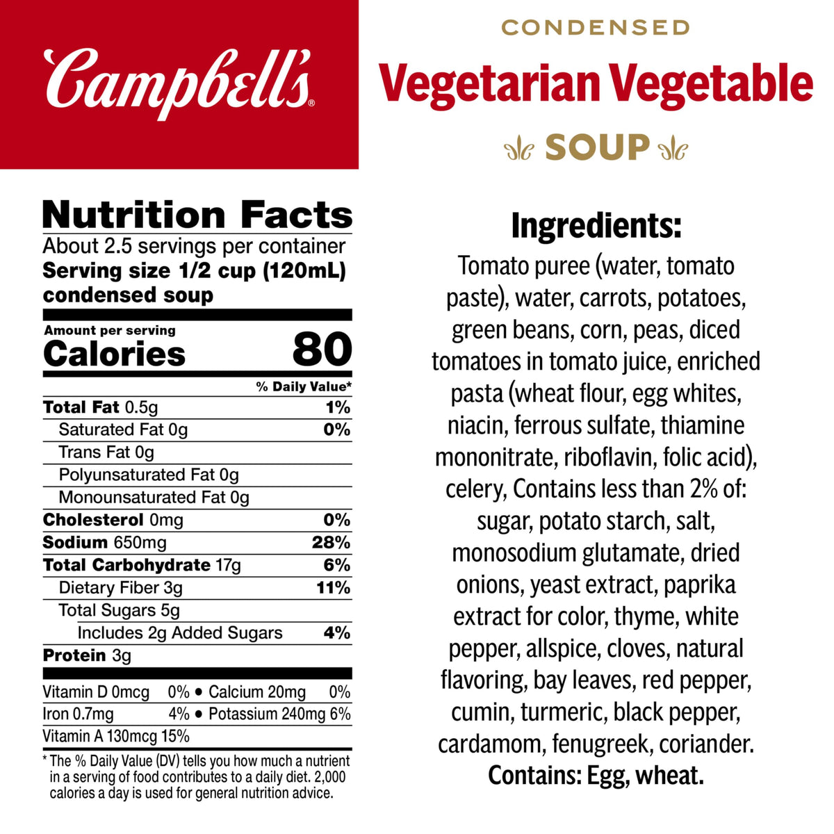 Campbell's Vegetarian Vegetable Soup with alphabet pasta for kid-friendly meals.