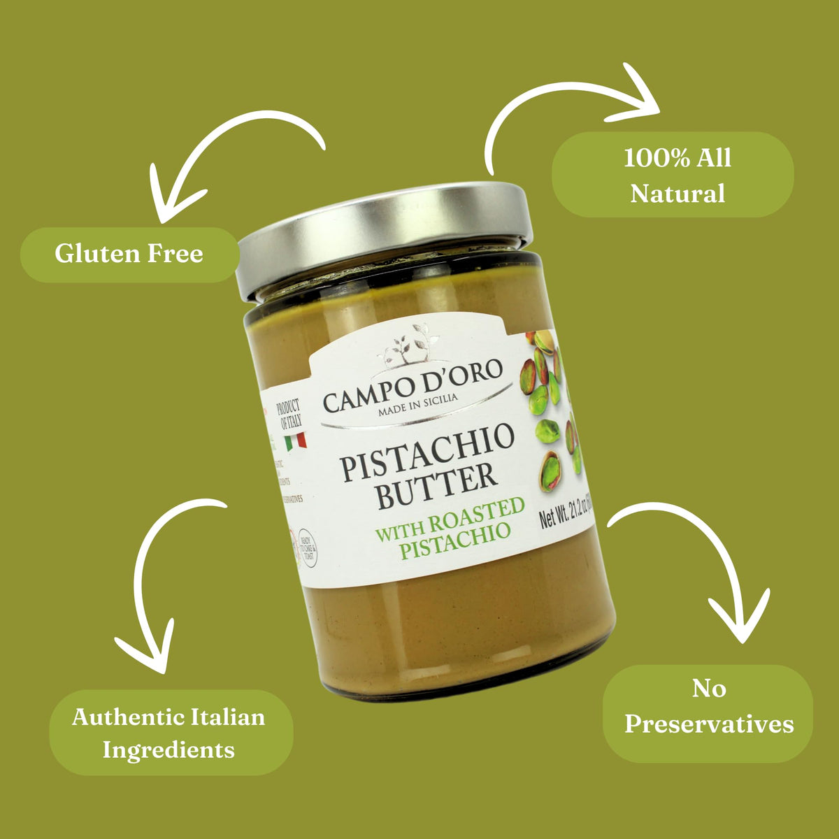 CAMPO D'ORO Pistachio Butter Cream on toast adds nutty richness to breakfast.
