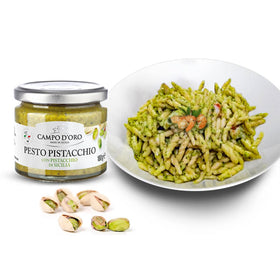 CAMPO D'ORO Pistachio Pesto tossed with pasta for a creamy finish