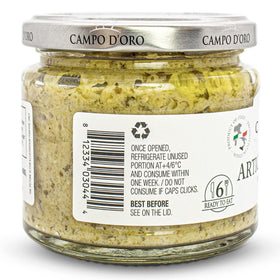 Campo D'Oro ingredients list highlighting artichoke and almonds.