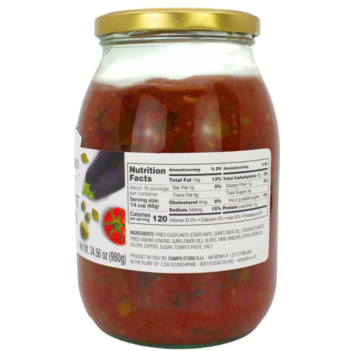 Campo D'Oro eggplant caponata with tomatoes and onions as pasta topping