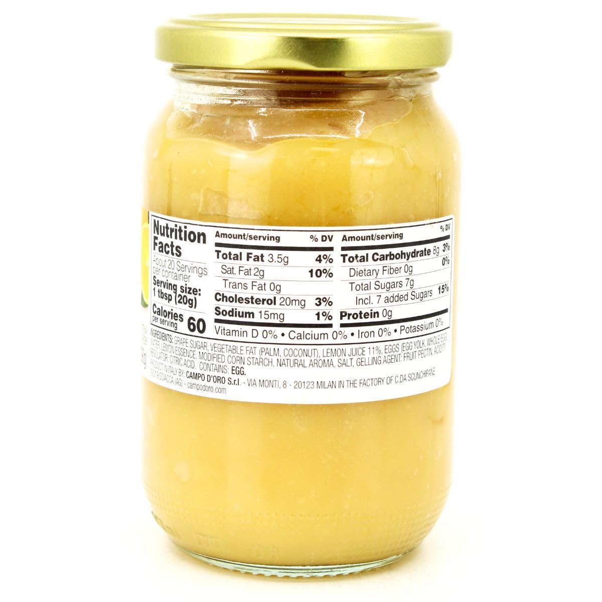Campo D'Oro lemon curd jar open with spread-ready texture