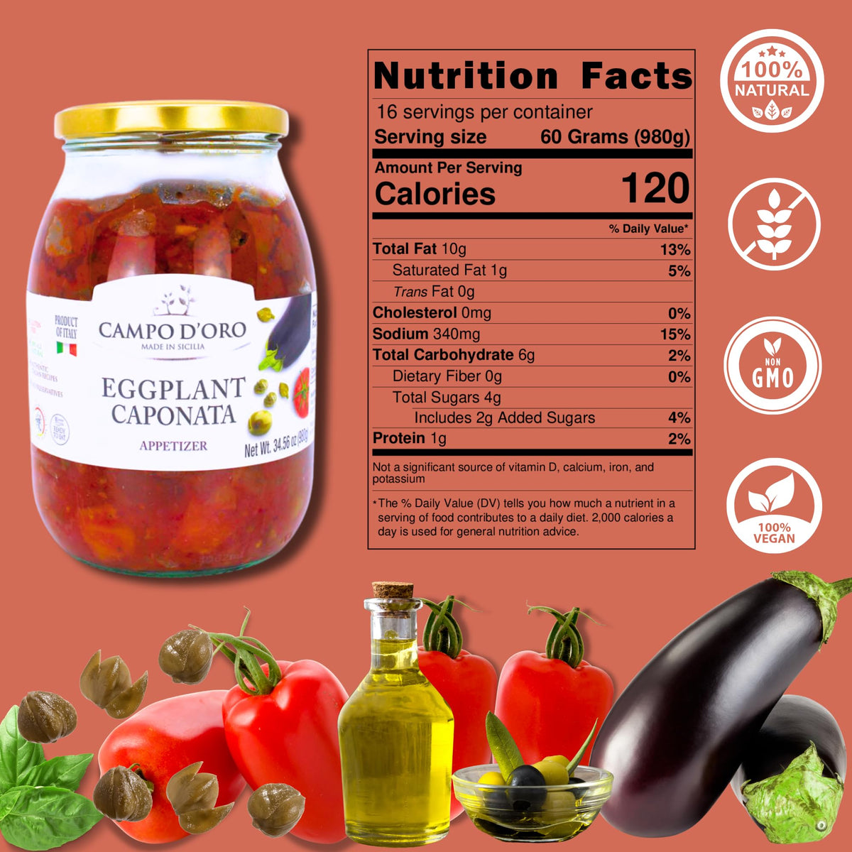 Campo D'Oro caponata as a family meal topping for pasta