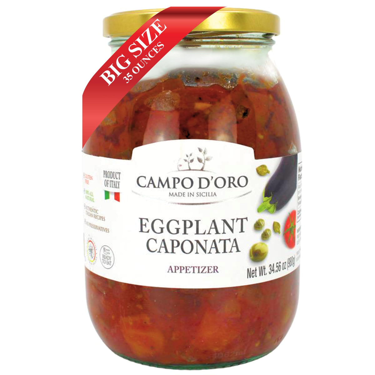 Campo D'Oro Sicilian Caponata jar ready for antipasto service