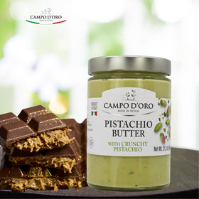 CAMPO D'ORO Sicily-origin packaging highlights authentic Italian pistachio cream.