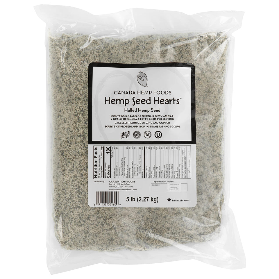 Canada Hemp Foods hemp seed hearts in a 5 lb bag, perfect for boosting breakfast with plant protein.