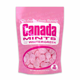Canada Mints wintergreen bag closeup highlighting refreshing flavor for fresh breath