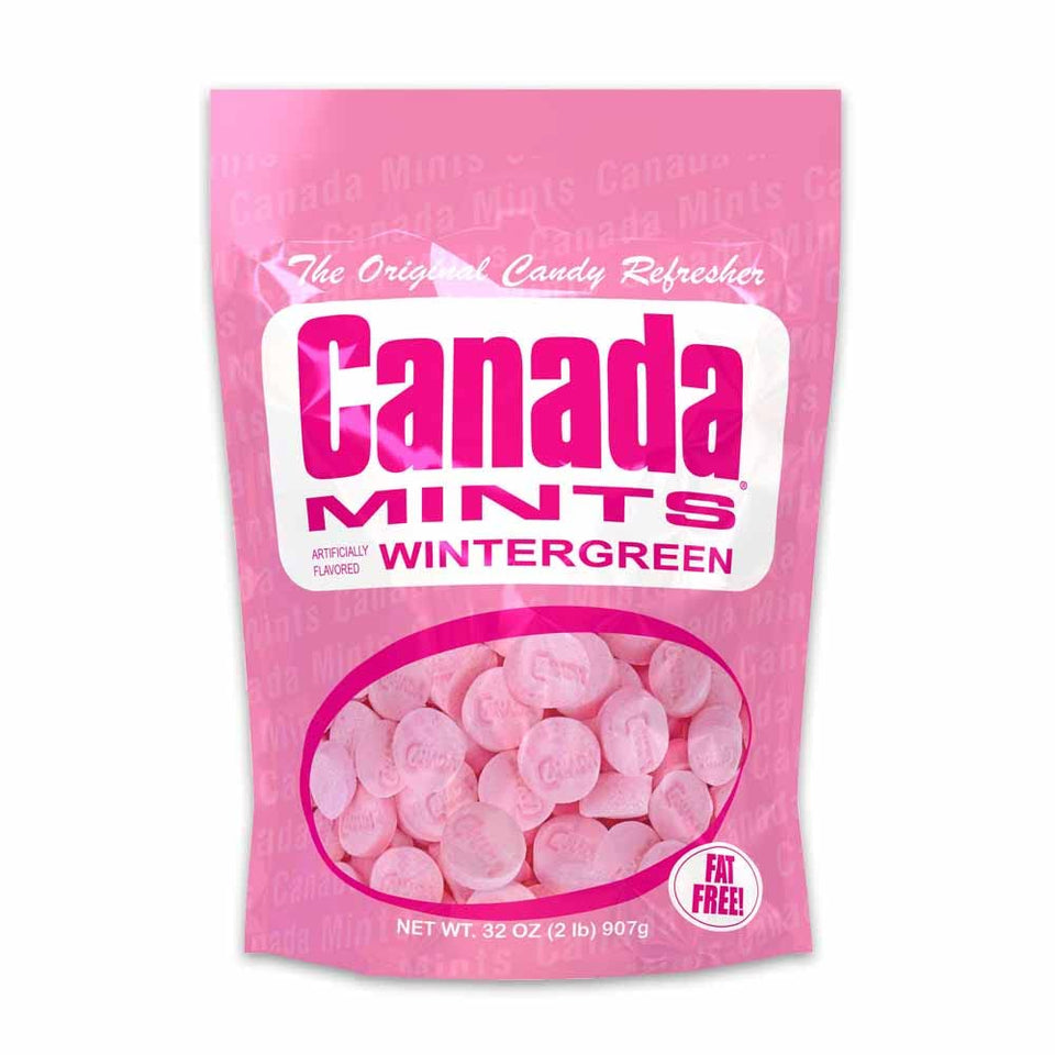 Canada Mints wintergreen bag closeup highlighting refreshing flavor for fresh breath