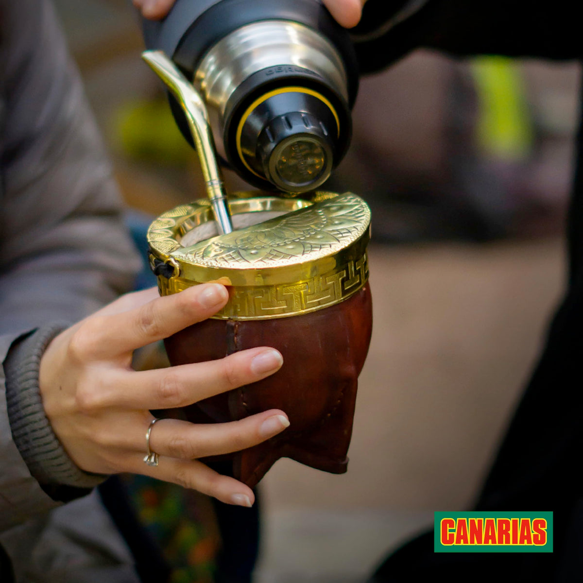 Canarias Yerba Mate Traditional prepared-cup scene invites social sharing and ritual.