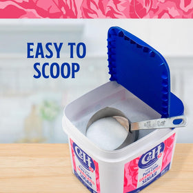 C&H sugar tub with flip lid enables fast, mess-free scooping.
