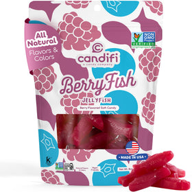 Candifi BerryFish pouch open, ready for a tasty berry snack.