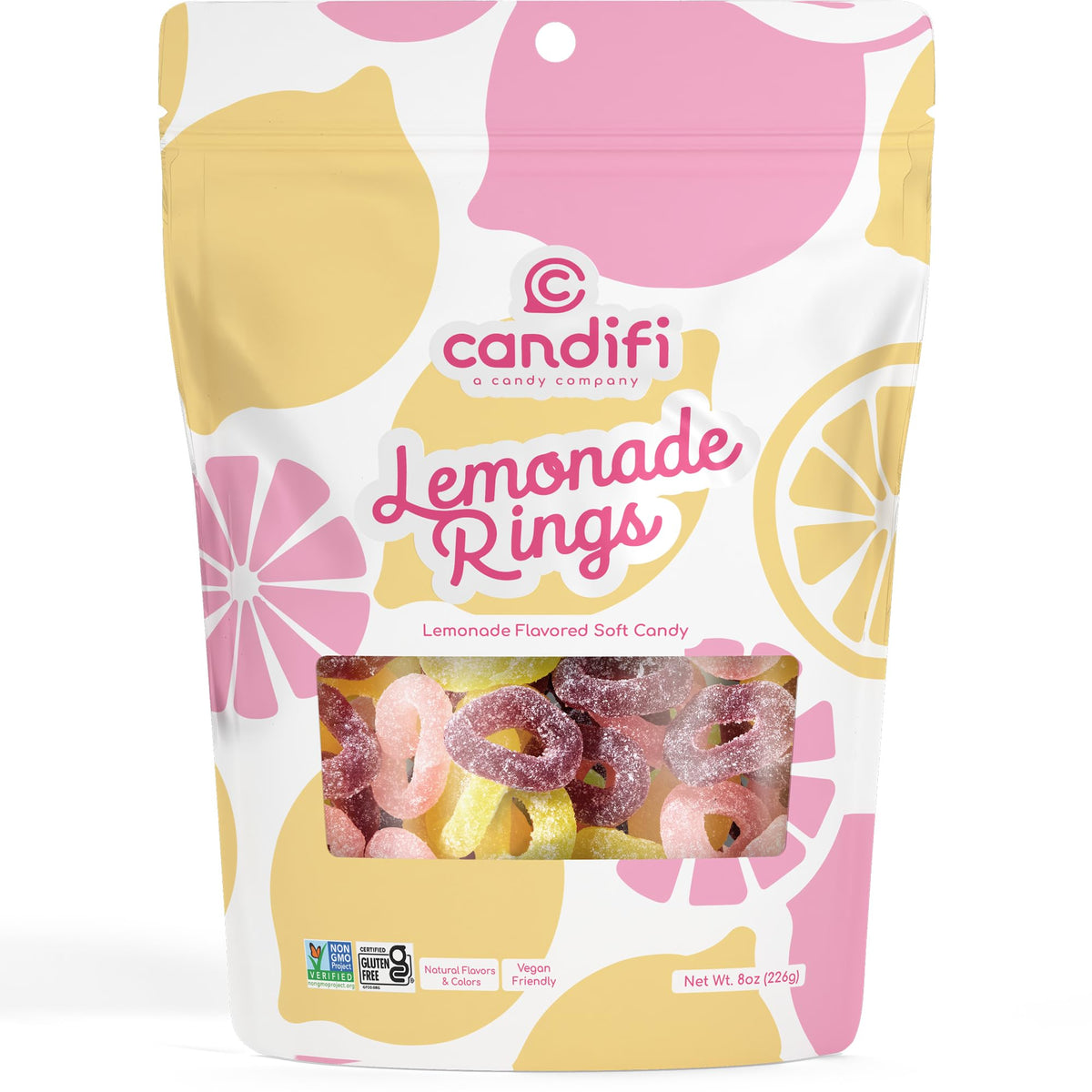 Candifi kosher non-GMO certification badge on the package.