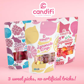 Candifi vegan lemon rings image highlighting gluten-free claim.