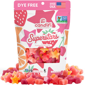Candifi Superstars gummies in star shapes inside resealable bag for shareable snacking