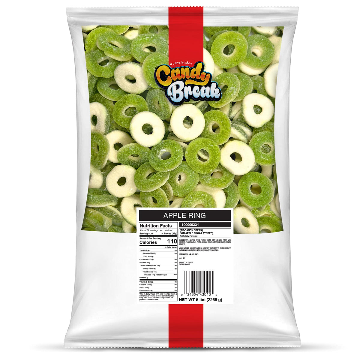 Candy Break Apple Rings bulk 5lb bag shows juicy apple flavor for sharing.