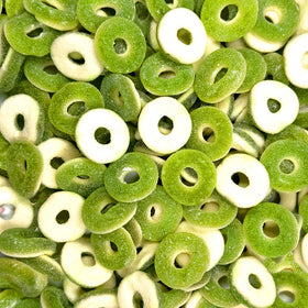 Candy Break Apple Rings share-size bag highlights chewy texture for gatherings.