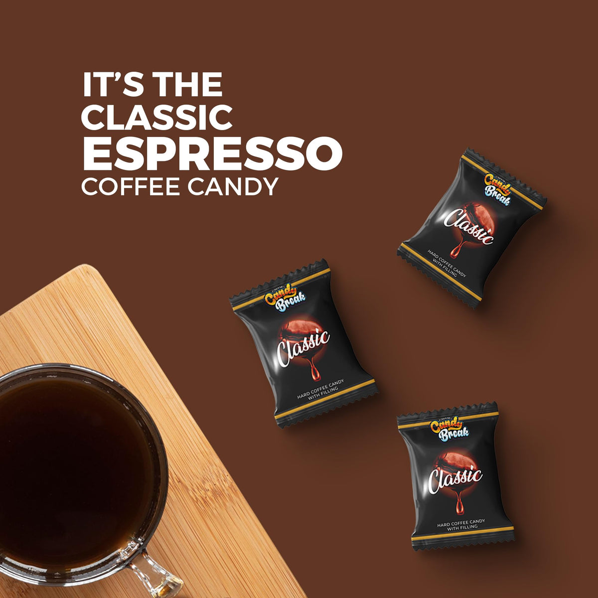 Candy Break Coffee Drops center-filled image highlights creamy coffee core indulgence