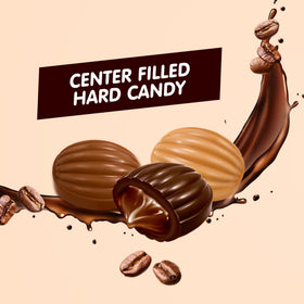 Cross-section reveals coffee-flavored center inside each candy