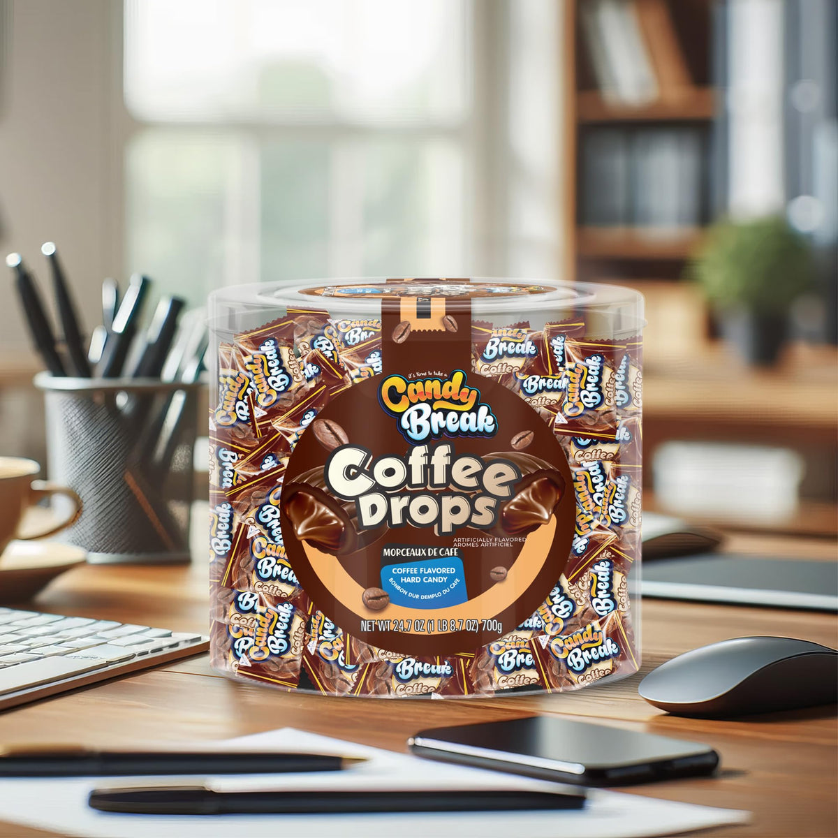 Halloween-ready Candy Break Coffee Drops display for party favors.