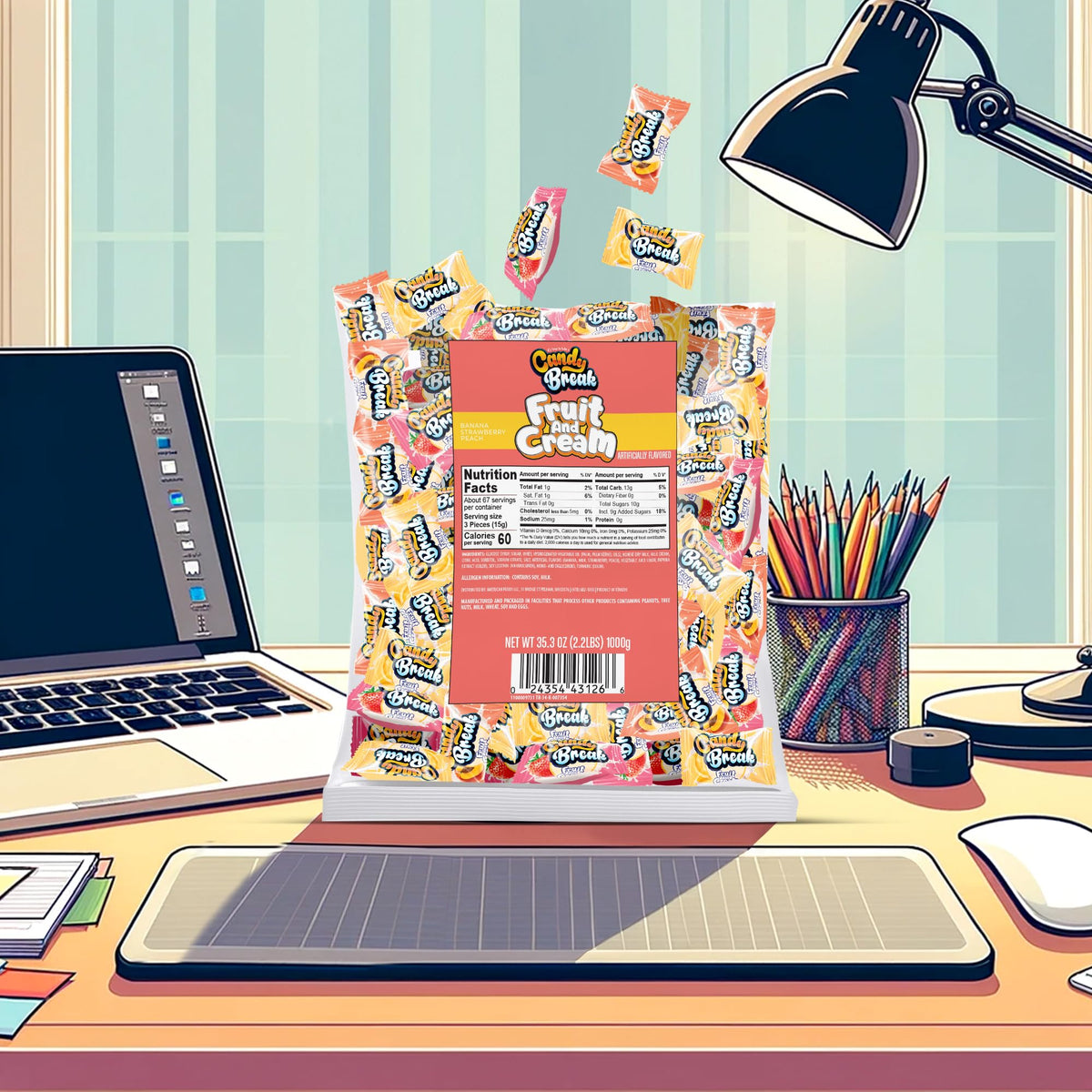 Candy Break creamy center texture contrasts with a fruity outer shell for rich flavor.