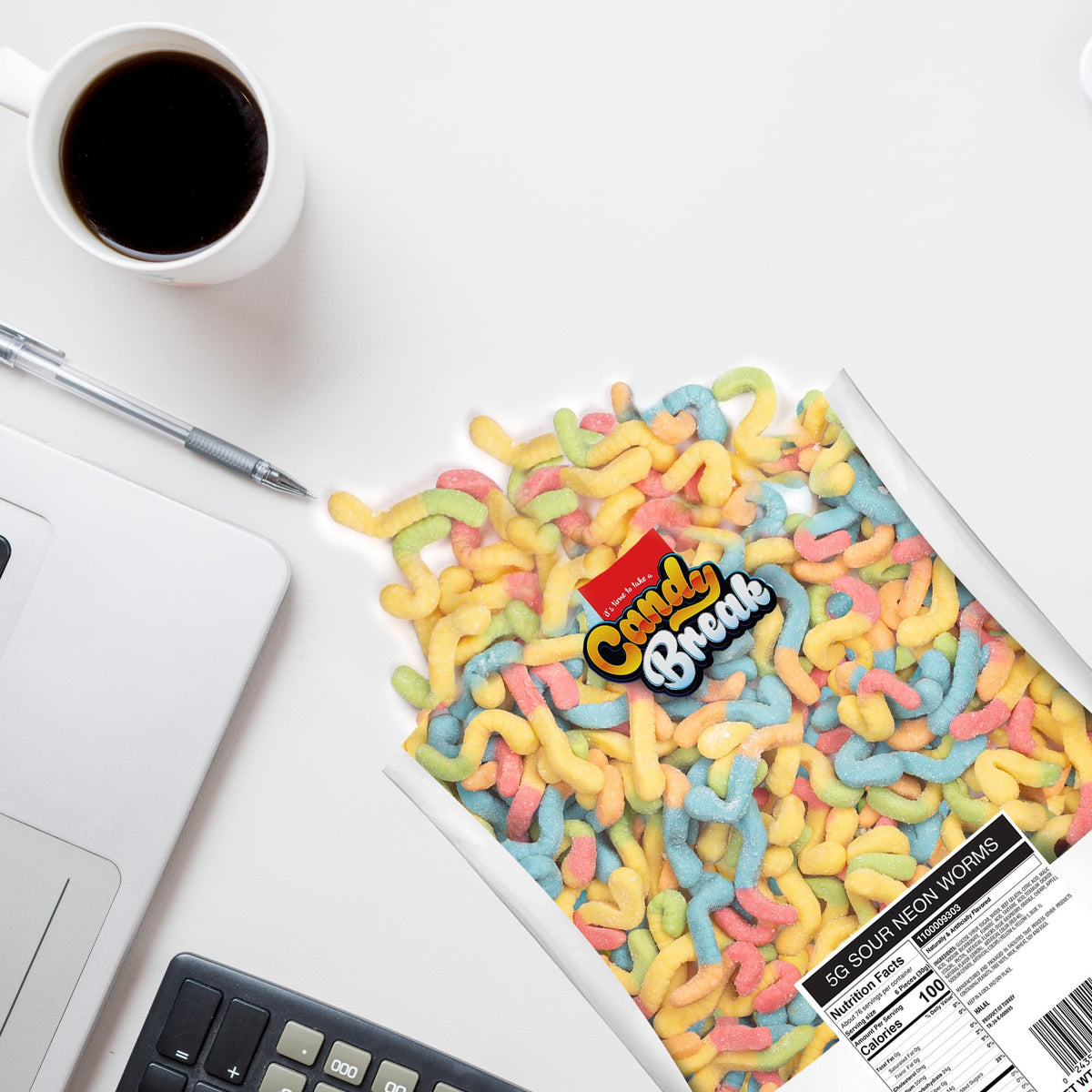 Candy Break Sour Neon Worms kids snack basket suggests kid-friendly treat options