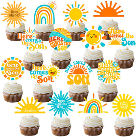CANDY CHEF Here Comes the Sun toppers with 24 sun patterns for vibrant party decor