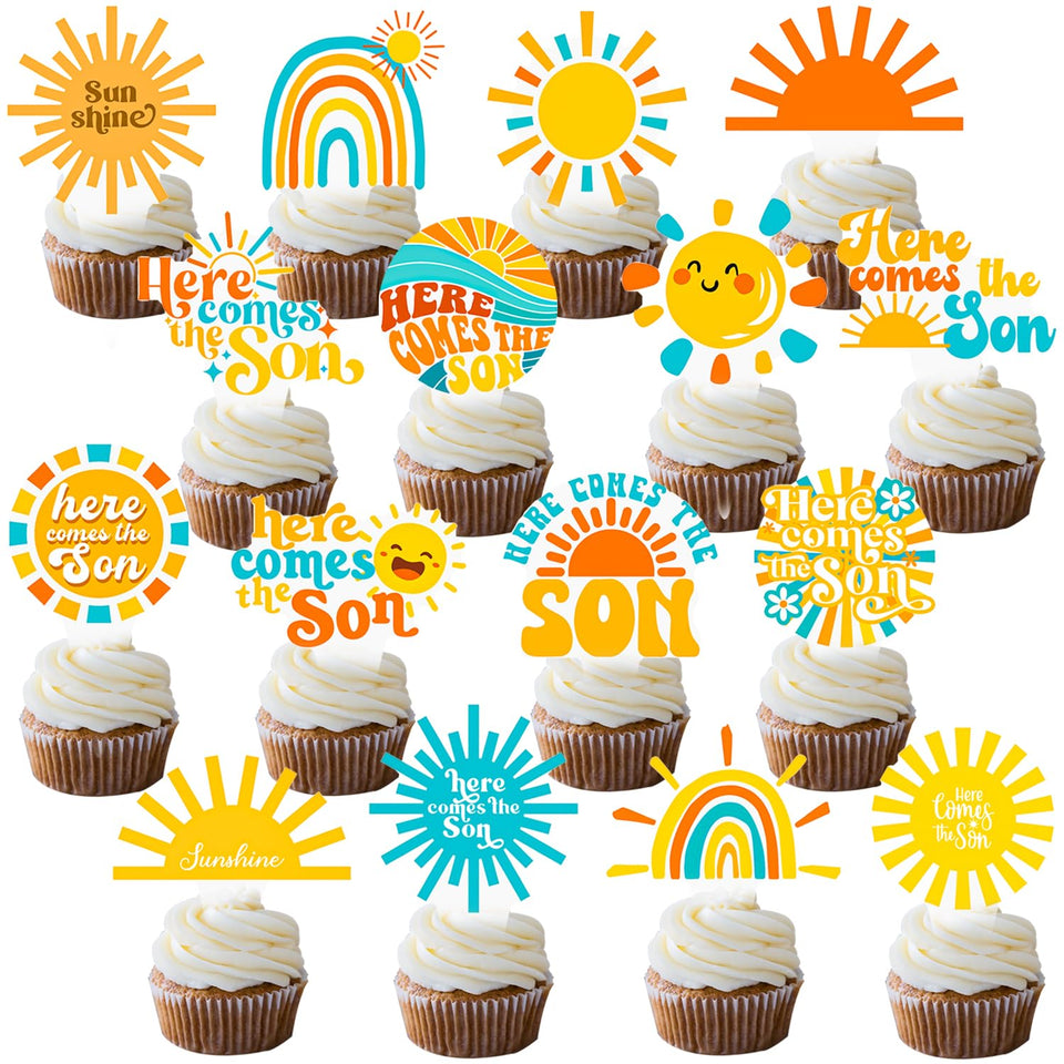 CANDY CHEF Here Comes the Sun toppers with 24 sun patterns for vibrant party decor