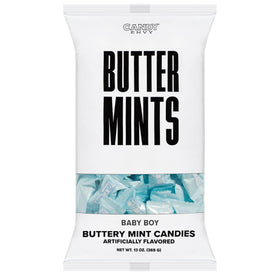 Candy Envy Baby Boy Buttermints individually wrapped, convenient for favors or gifts.