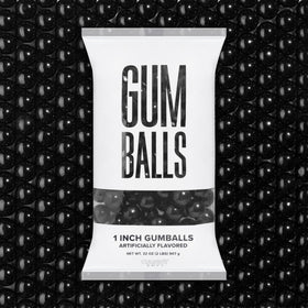 Candy Envy black gumballs 1-Inch bulk bag with classic unprinted candy for parties.