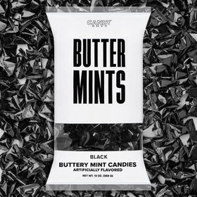Candy Envy black-wrapped buttermints in 13oz bag for elegant gatherings.