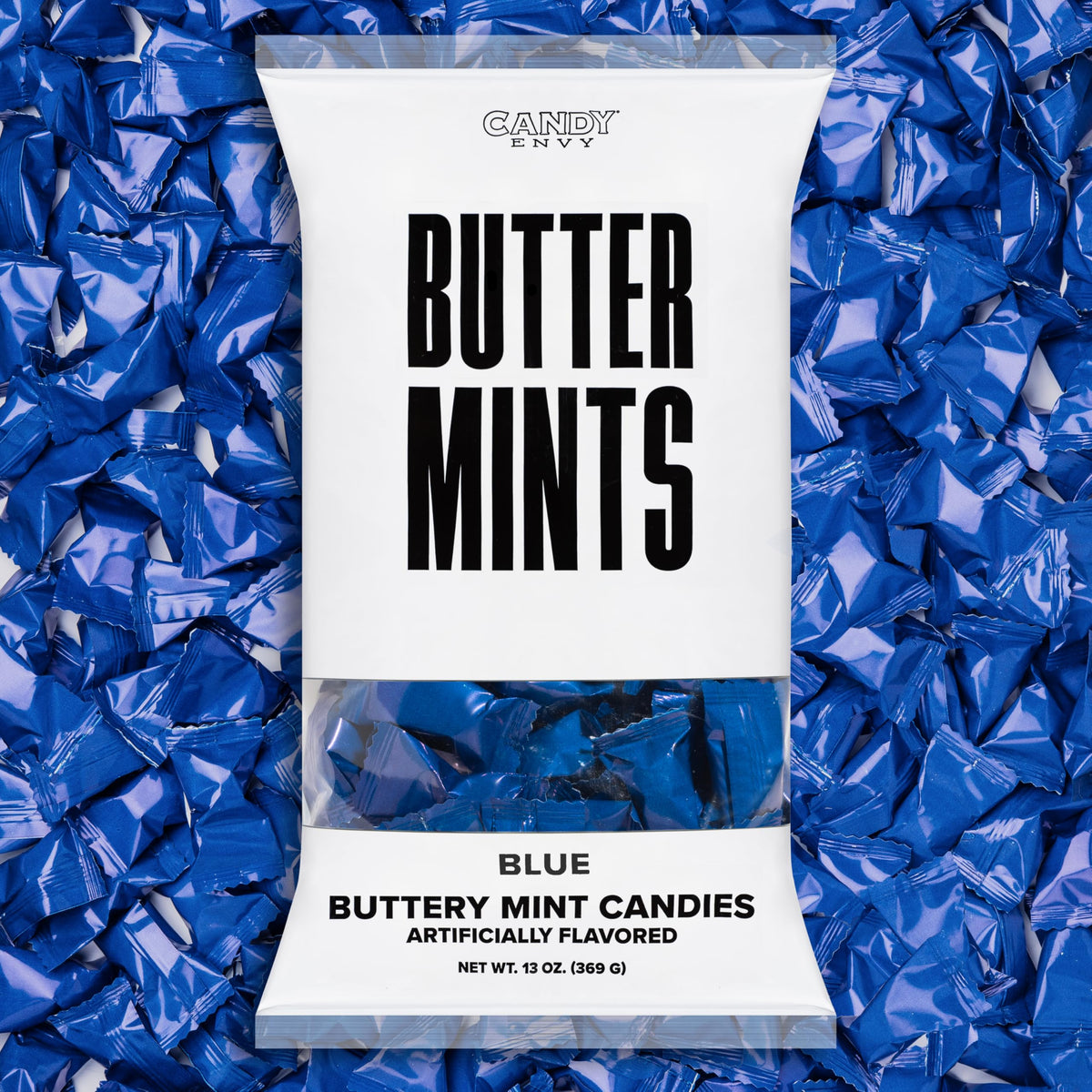 Candy Envy blue-wrapped bag of buttermints ideal for gifting and events.