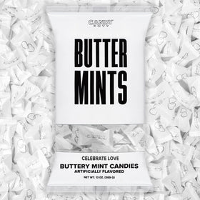 Candy Envy Celebrate Love buttermints in a 13 oz bag, ready for wedding guests.