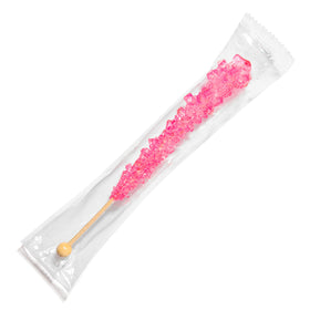 Candy Envy cherry-flavored rock candy close-up with sparkling sugar crystals.