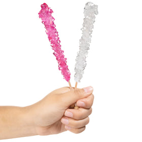 Candy Envy cherry rock candy stick with pink flavor cue for party favors.