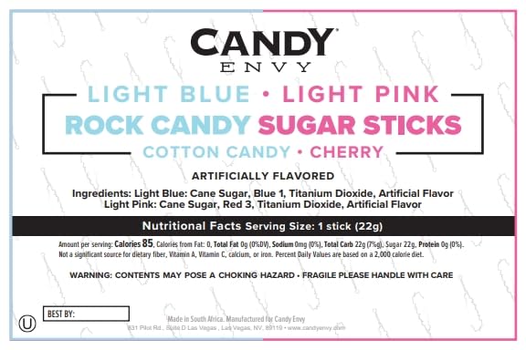 Candy Envy gender reveal party favor with pink and blue sticks.