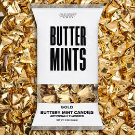 Candy Envy gold-foil wrapped buttermints in a 13oz bag for elegant gifting.