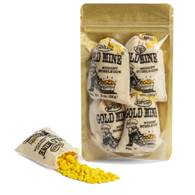 Candy Envy Gold Mine gum four bags in glittery gold packaging for celebrations.