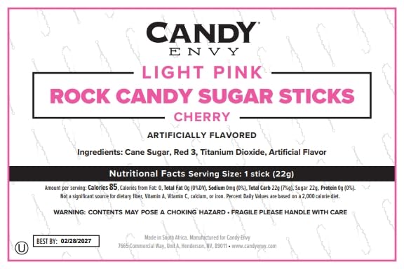 Candy Envy pink cherry rock candy sticks enhance dessert tables.