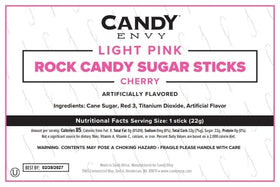 Candy Envy pink cherry rock candy sticks enhance dessert tables.