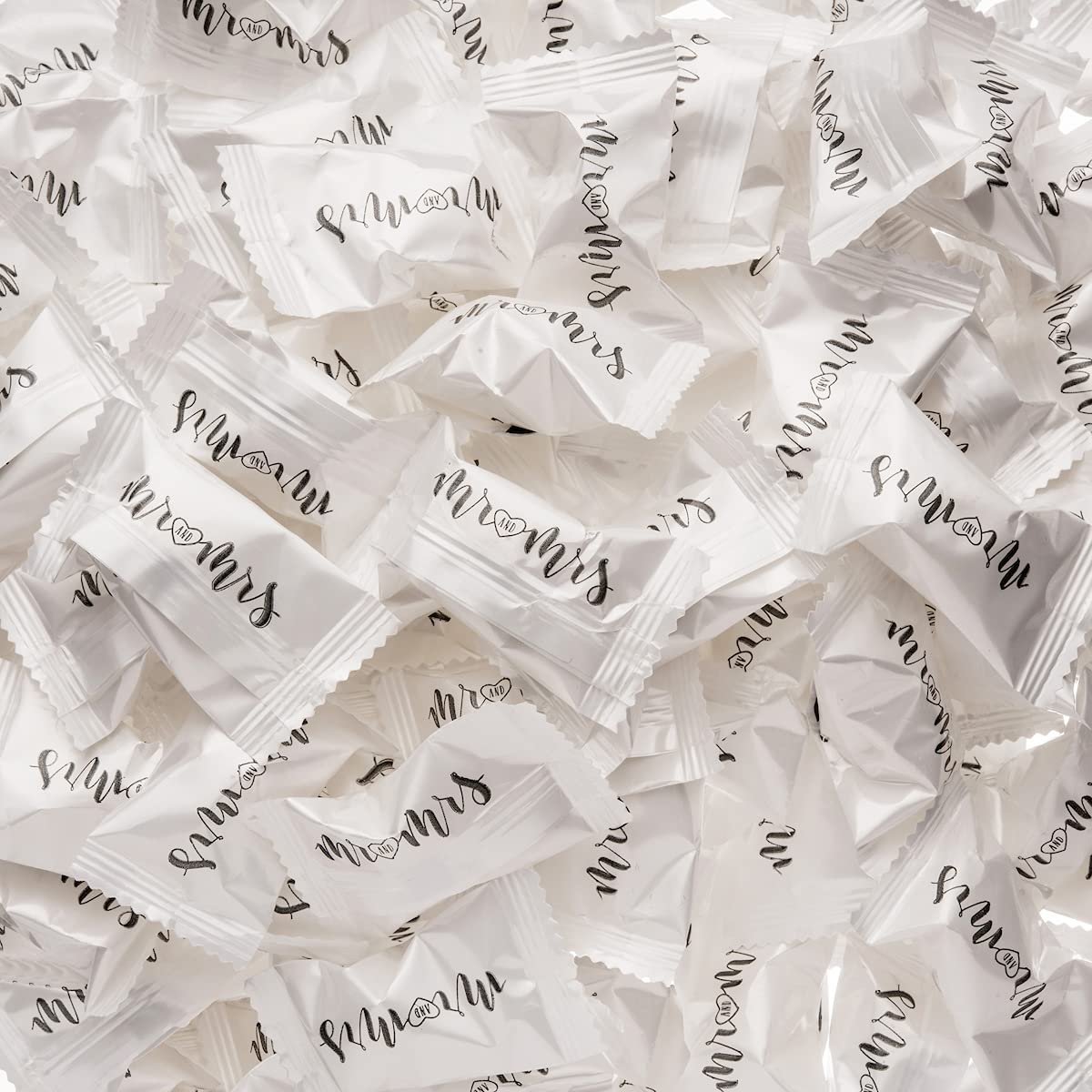 Candy Envy individually wrapped buttermints with Mr. and Mrs on each wrapper.