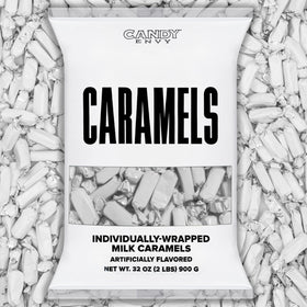 Candy Envy caramel in a white wrapper ready for gifting or sharing.