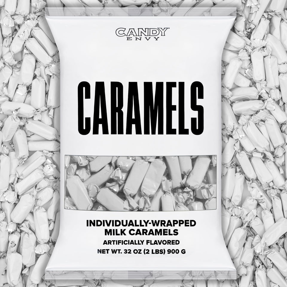 Candy Envy caramel in a white wrapper ready for gifting or sharing.
