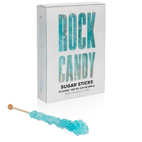 Candy Envy light blue rock candy stick with cotton candy flavor, ideal party favors.