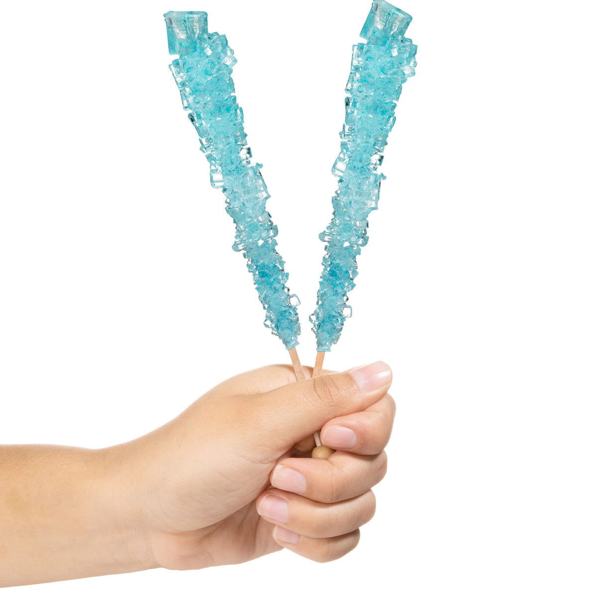 Candy Envy light blue rock candy stick showcases cotton candy flavor for festive desserts.